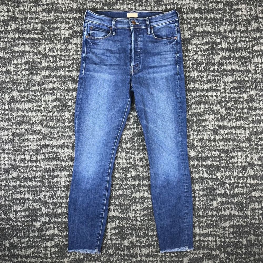 Mother The Stunner Ankle Fray Jeans Womens 27 Blue Sweet Sassy Skinny High Rise
